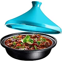 Cast Iron Tagine Pot, Enameled Marine Blue, 4 Quart, By Bruntmor