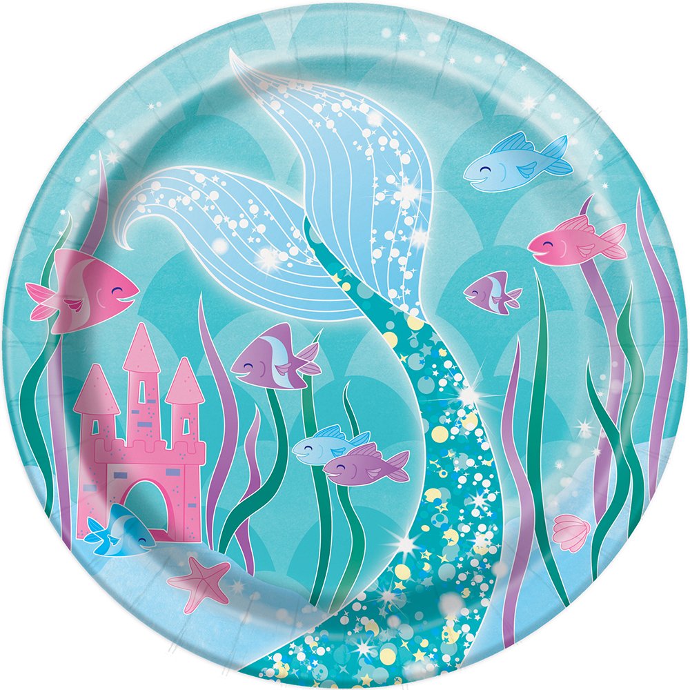 Magical Mermaid Multicolor Round Paper Dessert Plates (17cm) Set of 8 - Perfect for Enchanting Parties & Celebrations