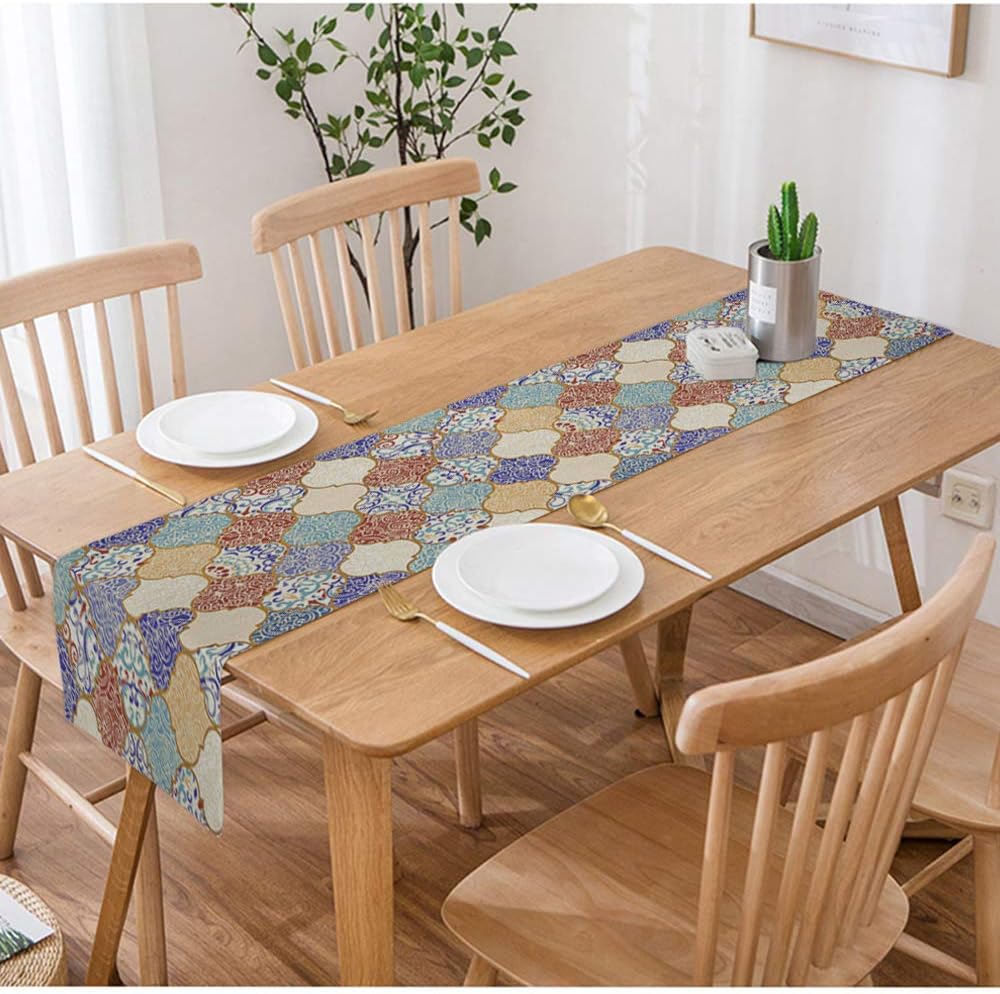 SOPARLLY Tischläufer im türkischen Stil, nahtlose Keramikfliesen mit