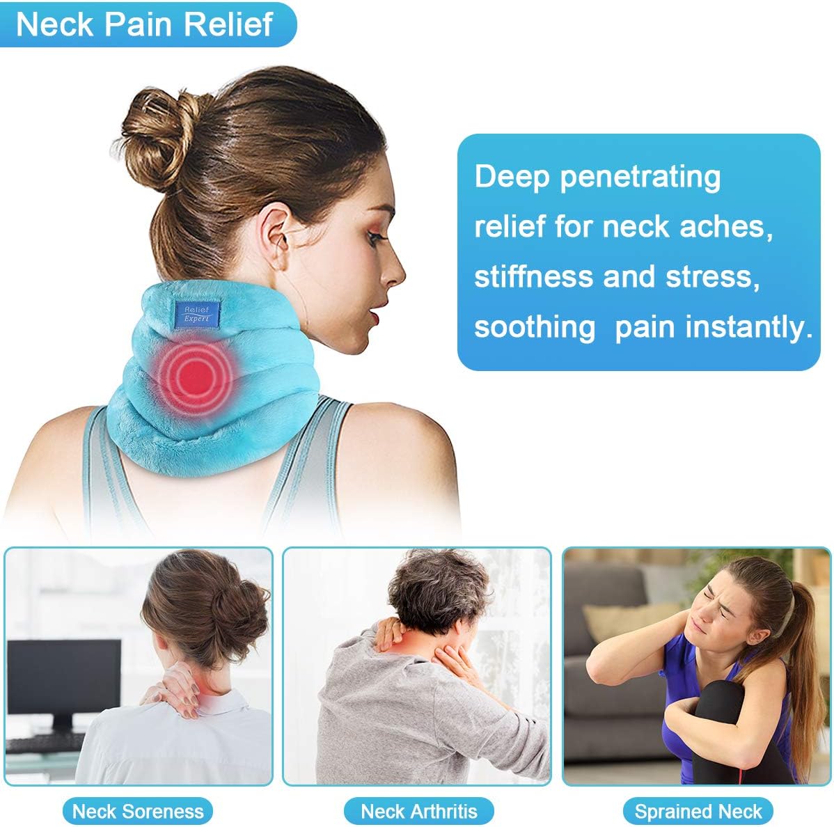Relief Expert Hands-Free Neck Heating Pad Microwavable Heated Neck Wrap for Pain Relief, Microwave Neck Warmer for Hot Cold Therapy: Health & Personal Care
