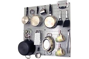 Wall Control 30-KTH-200 GR Kitchen Pegboard Organizer Pots and Pans Pegboard Pack Storage and Organization Kit with Grey Pegb