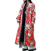 LUZU JUNU Women’s Cozy Long Fleece-Lined Trench Coat Jacket with Floral Prints Warm Stylish Versatile