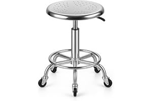 ZWJLIZI Rolling Stool, Stainless Steel Workbench Stool, Adjustable Swivel Stool Medical 5 Wheels, 304 Stainless Steel Structu