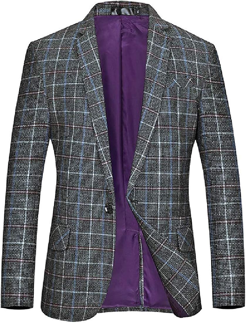 Cockney Men's Slim Fit Plaid Check Classic One Button Business Blazer