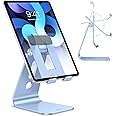 OMOTON Adjustable Tablet Stand for Desk, Upgraded Longer Arms for Greater Stability, T2 Tablet Holder with Hollow Design for Bigger Sized Phones and Tablets Such as iPad Pro/Air/Mini, Blue