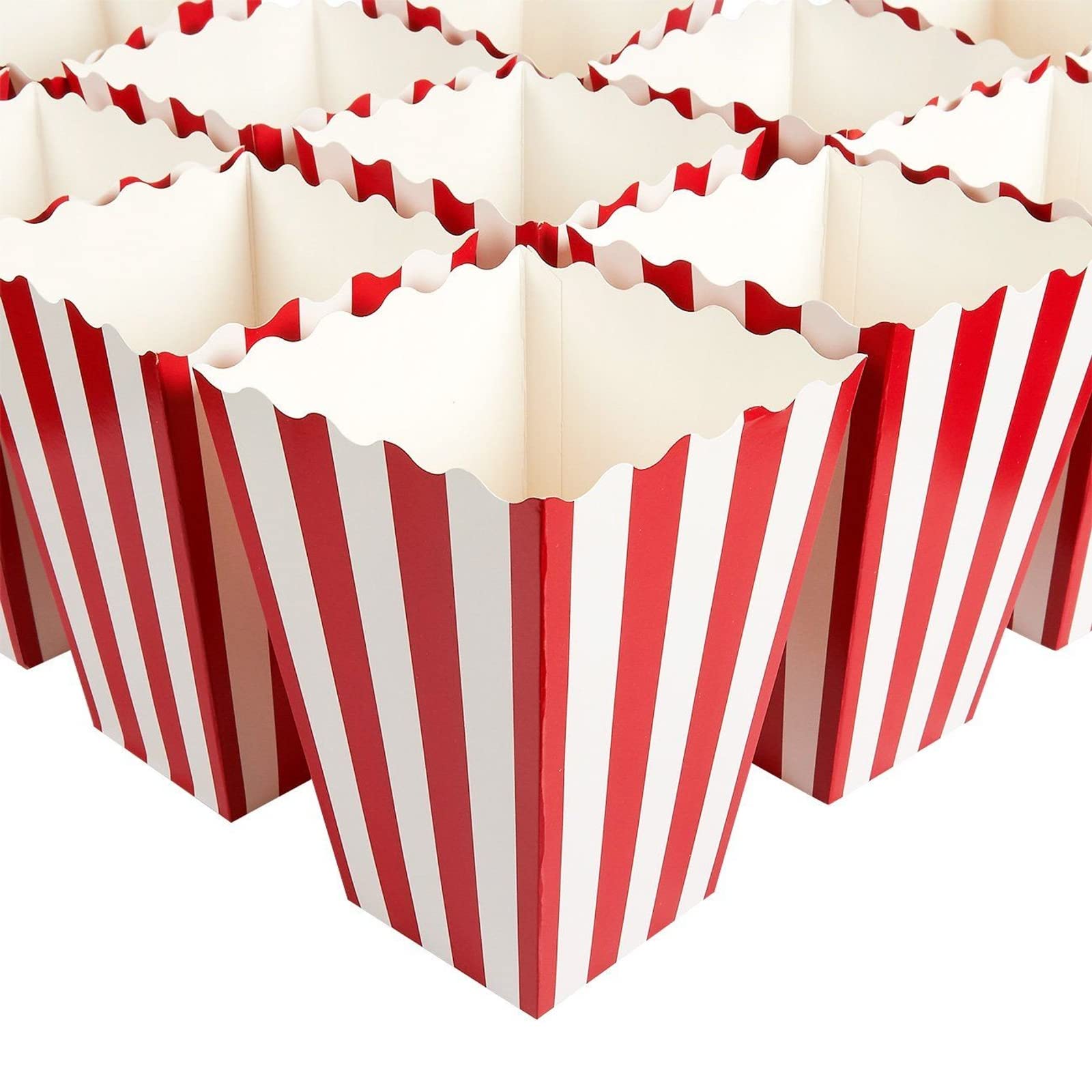 Photo 1 of BLUE PANDA Popcorn Boxes - Paper, 3.7 x 7.8 In, Red & White Stripes, 100 Pack - Carnival Popcorn Containers for Party Favor Supplies