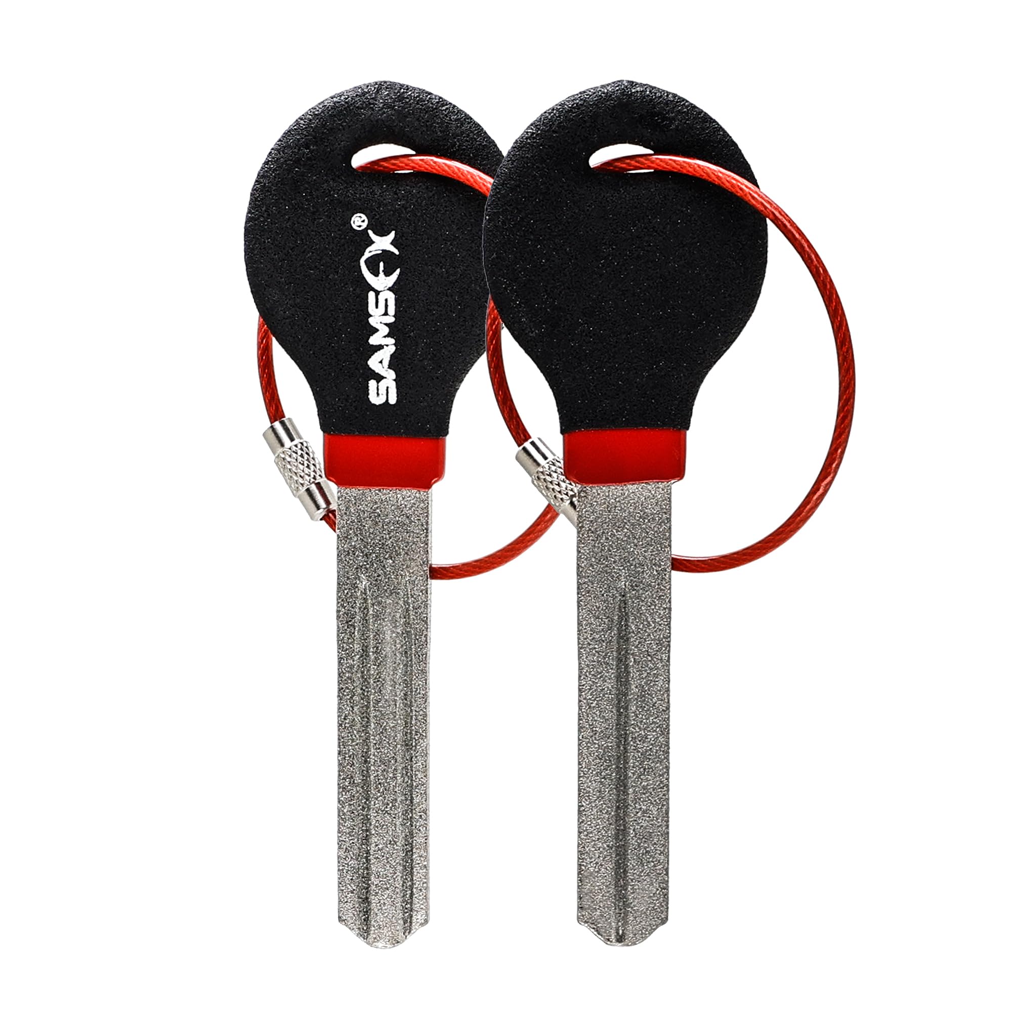 SAMSFX Fishing Dual Grit Diamond Fishing Hook Sharpener Stone Fish Knife Grinding Tool for Anglers Vest Pack Assortment 2PCS in Pack (Key Shape, Black & Red Handle)
