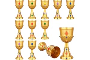 12 Pcs Medieval Molded Crown Goblets, 8 OZ Plastic Vintage Golden Goblet Jeweled King Queen Party Chalice Cups for Carnival C