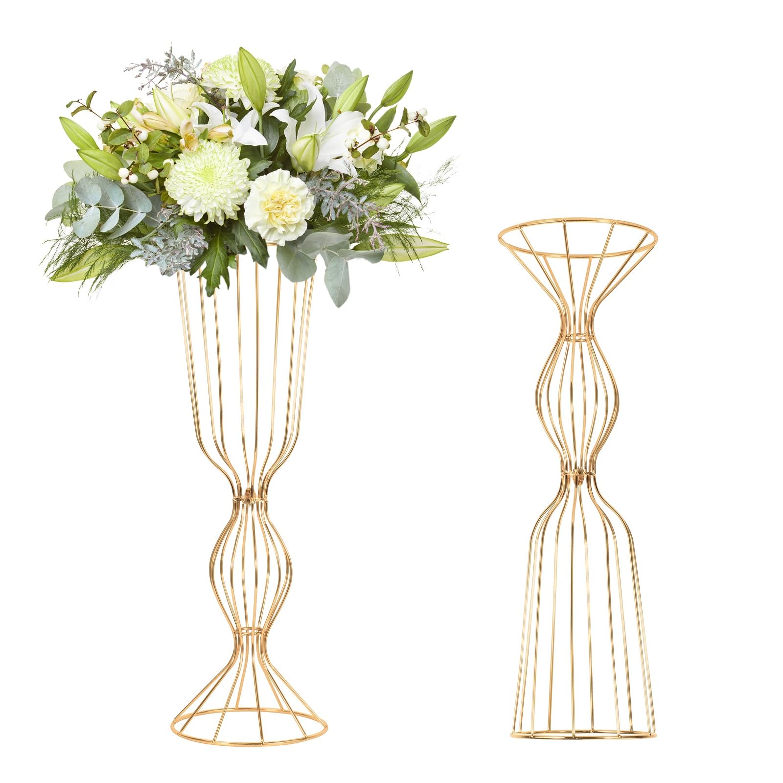 Photo 1 of 2Pcs Gold Vases for Centerpieces, 23.6in/60cm Metal Tall Elegant Metal Flower Arrangement Stand, Flower Stand for Wedding Centerpieces for Tables Party Event Home Reception Decorations