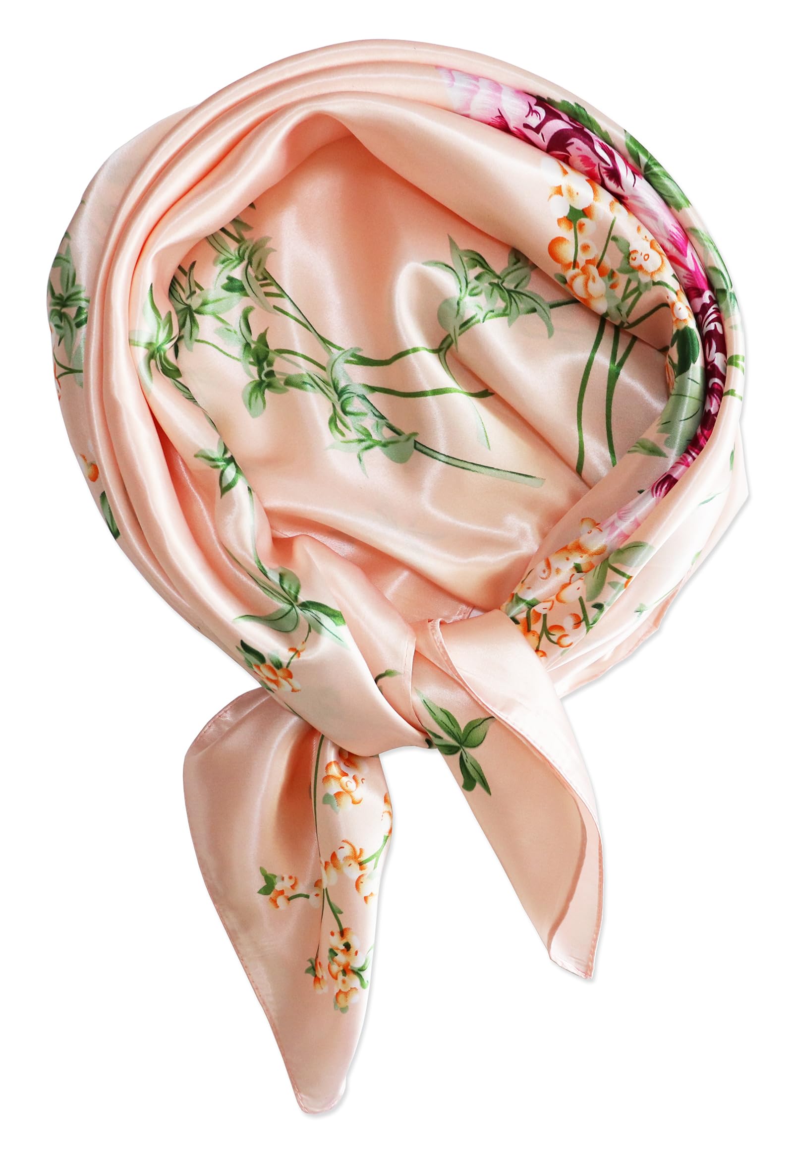 vabovin 35'' Floral Silk Head Scarf, Satin Headband Large Square Headwrap For Black Women for Sleeping hair Wrap (Peony Pink)