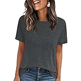 LOOKFACE Women's Summer Short Sleeve Crewneck T Shirts Solid Color Tees Casual Basic Tops