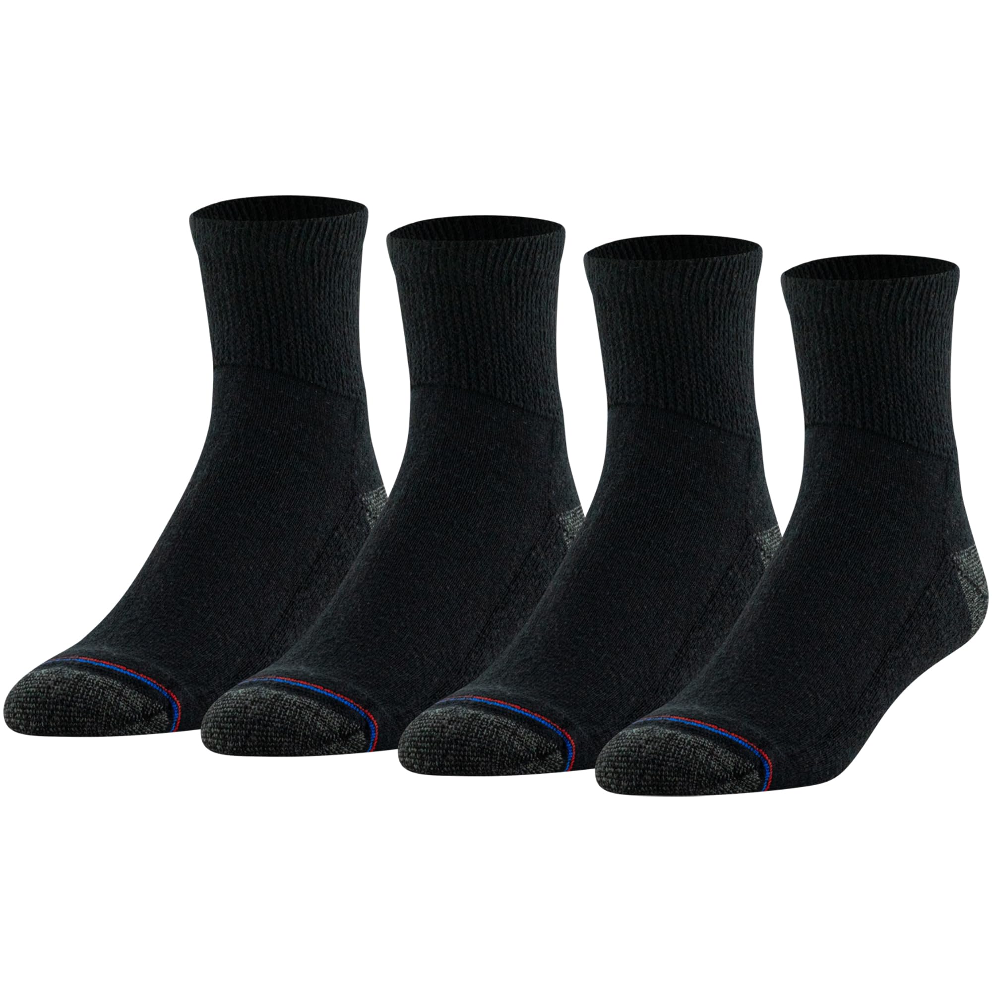 MediPeds Women's Diabetic Quarter Socks with Nanoglide, 4 Pack Casual, Black with Pink, Shoe Size: 5-10 (Pack of 4)