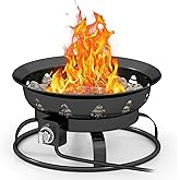 Giantex Portable Propane Fire Pit, 21 Inch Smokeless Fire Bowl with Cover, Natural Lava Rocks, Tank Holder, 58,000 BTU Round 