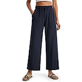 Libin Women Linen Pants Wide Leg Side Slit Ankle Pants High Waist Drawstring Casual Palazzo Loose Beach Pant Cropped Trousers
