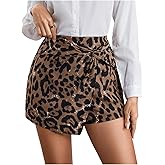 SweatyRocks Women's Cheetah Print Shorts Twist High Waisted Summer Skorts Shorts