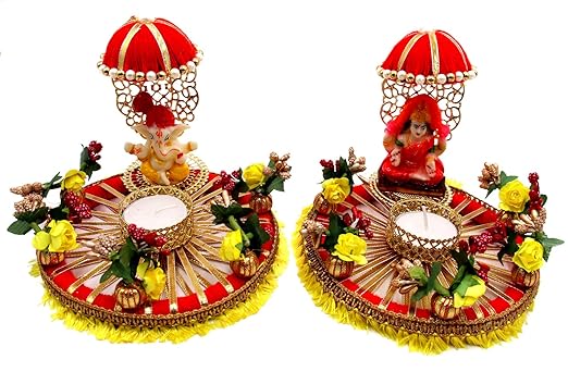 Quvyarts God Ganesh Laxmi Ganpati Lakshmi Idol Tealight Candle Holders for Decoration Center Table Dining Room Pooja Lighting Home Decoration Diwali Gifts Navratri Dussehra
