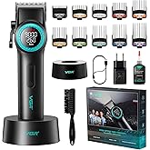 VGR 001 Professional Hair Clippers for Men, Cordless Barber Clippers for Hair Cutting, Carbon Steel Blade Hair Trimmers for Barbers, 9000RPM, LED Display, Black