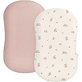 Muslin Baby Lounger Cover 2 Pack, Soft Breathable Newborn Lounger Pillow Cover for Boys Girls Infant (Flower G & Pink)