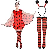 Zhanmai Halloween Women Ladybug Costume Set Ladybug Costume Dress Headband Socks for Carnival World Book Day Cosplay