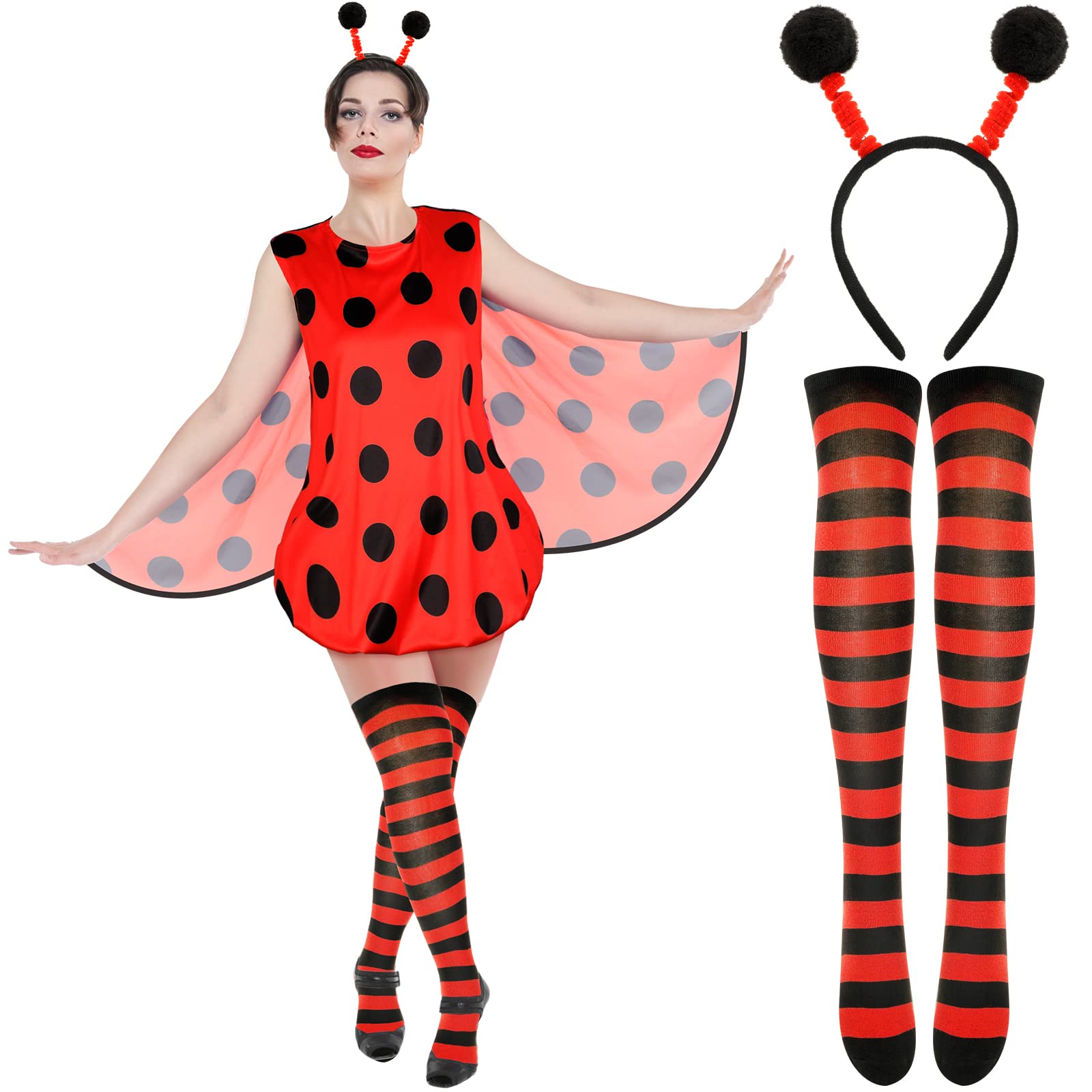 Photo 1 of ***STOCKING ONLY***Zhanmai Halloween Women Ladybug Costume Set Ladybug Costume Dress Headband Socks for Carnival World Book Day Cosplay(XLarge)