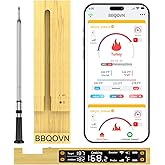 BBQOVN WiFi Sub-1G Wireless Meat Thermometer Unlimited Range, Check Temp Anywhere,7 NIST Certified Sensors with Ambient Temp, Monitor for BBQ, Grill, Oven, Smoker, Air Fryer (Black)