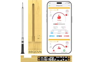 BBQOVN WiFi Bluetooth Wireless Meat Thermometer Unlimited Range, Check Temp Anywhere,7 NIST Certified Sensors with Ambient Te