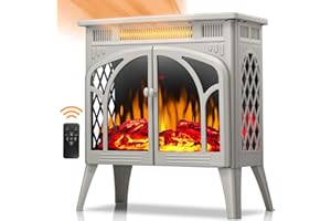 Joy Pebble Electric Fireplace Stove Heater,23'' Electric Fireplace, Fireplace Heater with 3D Logs and 4 Realistic Flame,1500w,Beige