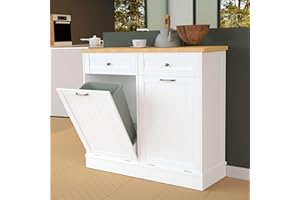 Betterhood Tilt Out Trash Cabinet 10 Gallon Wooden Free Standing Laundry Sorter Cabine,Recycling Cabine with Hideaway Drawer,Tilt Out Trash Cabinet Can Bin Kitchen