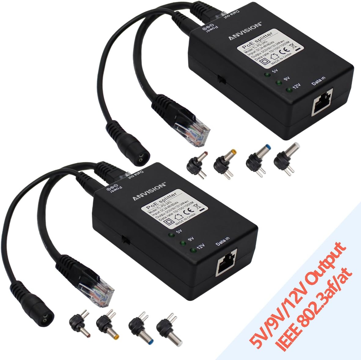 Splitter PoE ANVISION 5 V Gigabit, Adattatore 48 V A 5 V 2,4 A