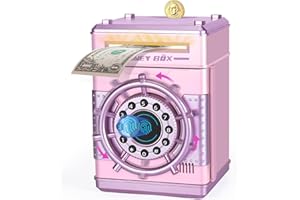 Refasy Piggy Banks for Girls, Electronic Money Bank Password Money Safe Cash Coin Piggy Bank, Fingerprint Simulation Bank Toys for 3 4 5 6 7 8 9 10 12 Year Old Girls Kids Birthday Xmas Gifts (Pink)
