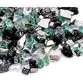 Skyflame 10-Pound Blended Fire Glass for Fire Pit Fireplace Landscaping - 1/2 Inch Reflective Tempered Fireglass Onyx Black, Platinum, Light Green