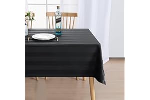 Hiasan Black Striped Rectangle Tablecloth - Stain Resistant and Spillproof Banquet Washable Polyester Fabric Oblong Table Clo