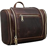 EURYNOME Toiletry Bag For Men, Genuine Leather Toiletries Organizer, Travel Hanging Toiletry Bag Large Water-resistant Bathro