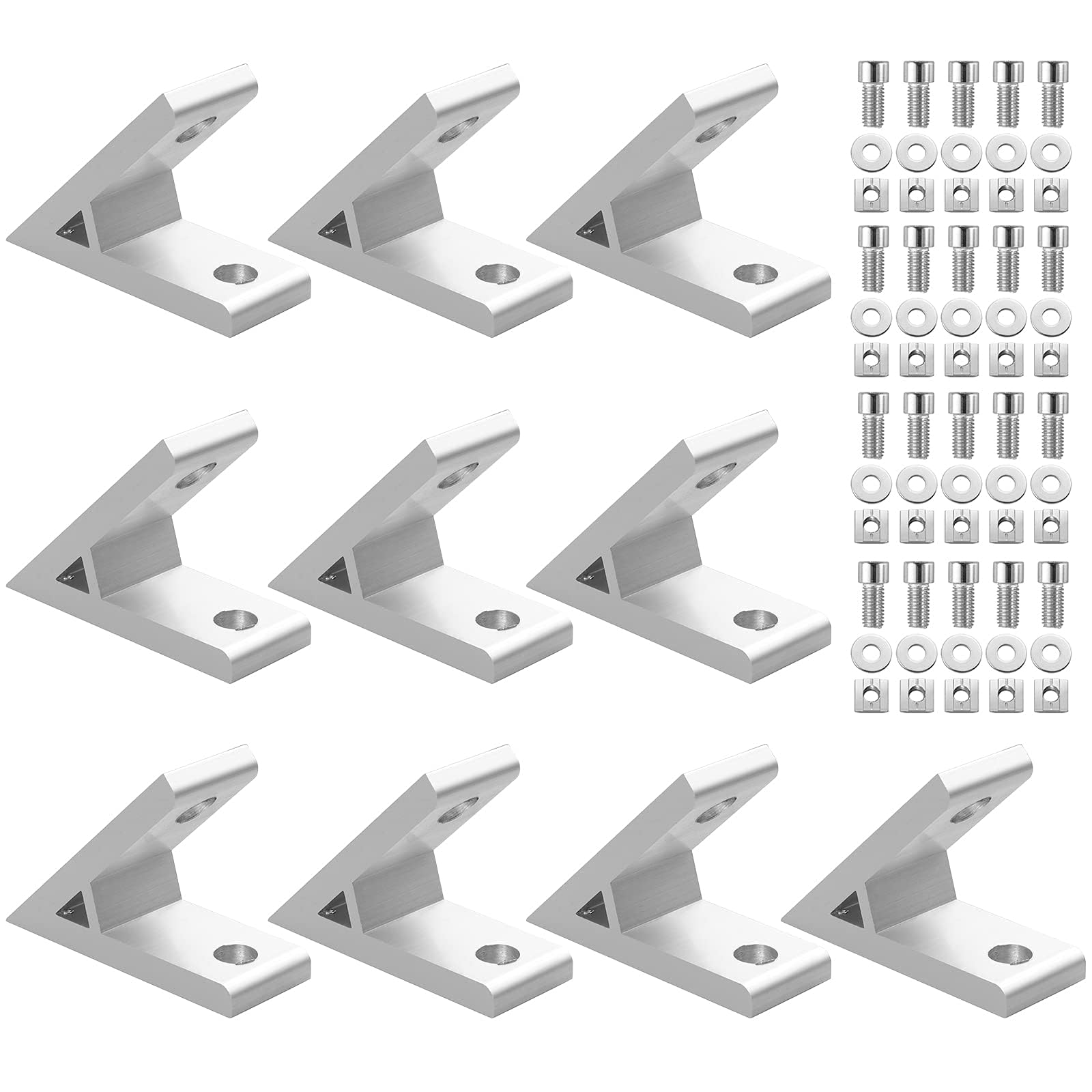 EYPINS 10 Pcs Aluminium Angle Connectors, 45 Degree Corner Angle Mounting Material, Aluminium Profile 3030 M8 T-Nut Screws, Construction Profile for DIY Projects 3D Printer