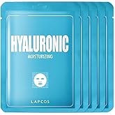 LAPCOS Hyaluronic Acid Sheet Mask, Daily Hydrating Face Mask, Protects & Nourishes Skin, Korean Beauty Favorite, 5-Pack