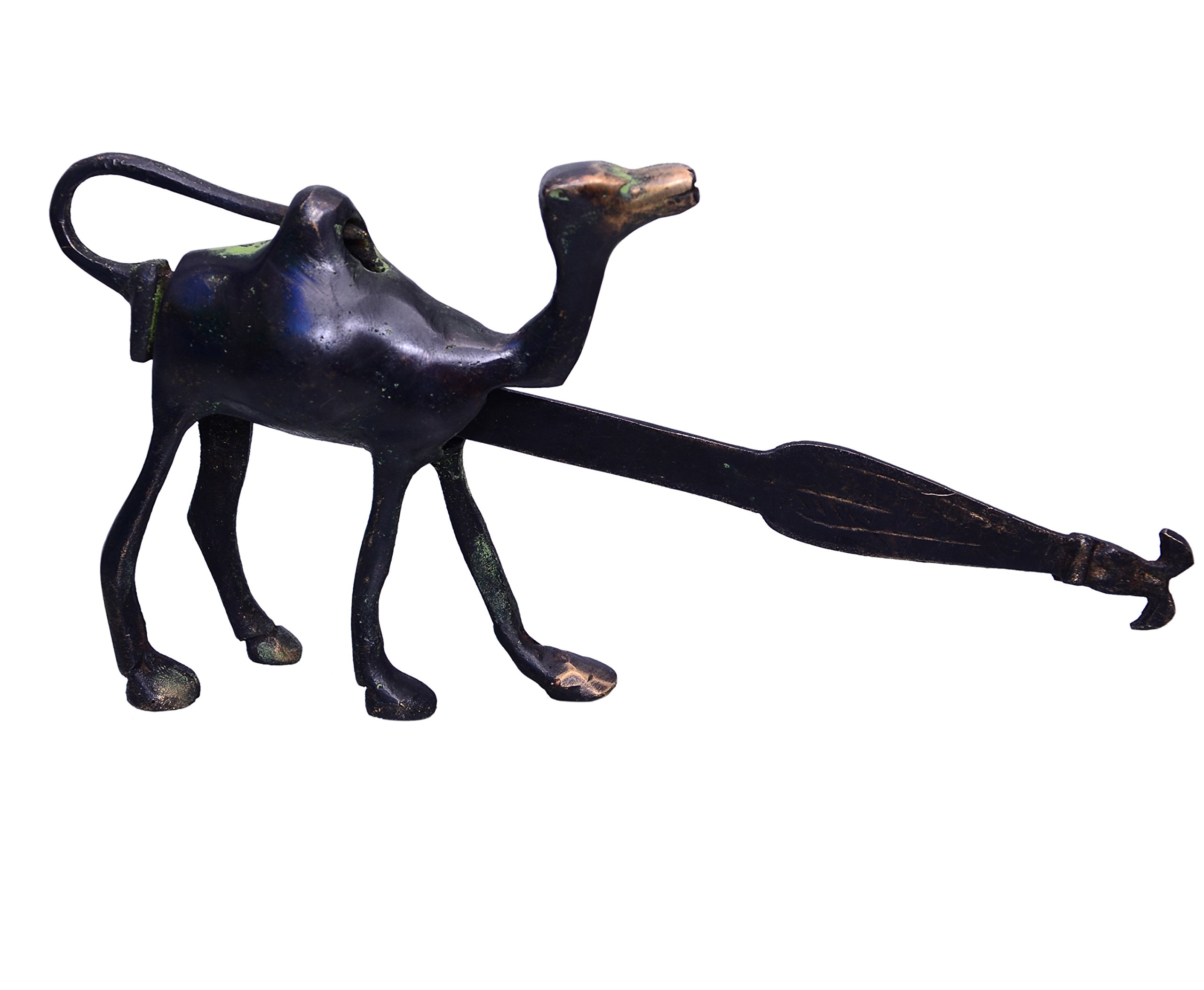 Purpledip Brass Antique Finish Lock (Padlock) & Push Key: Unique Camel Design (10366)