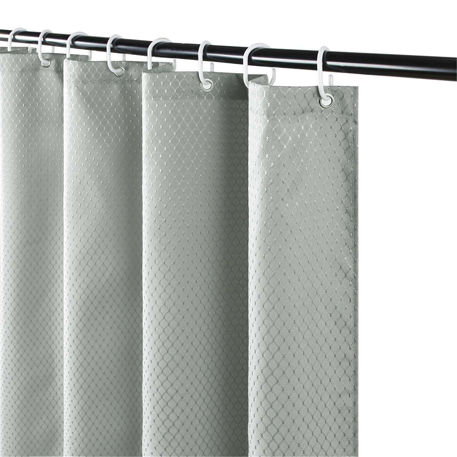 Furlinic Shower Curtain Grey Mould Resistant waterproof Washable Weighted Polyester Fabric for Bathroom or wet room with 8 Hooks 47x78 Inch.