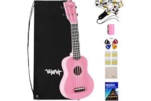 VANPHY Soprano Ukulele for Beginner Kids with Gig Bag 21 Inch Uke for Starter Hawaiian Soprano Ukelele Polishing Adults Basswood 21 Inch uke bundle with Strap Picks Songbook Cleaning Cloth (Pink)