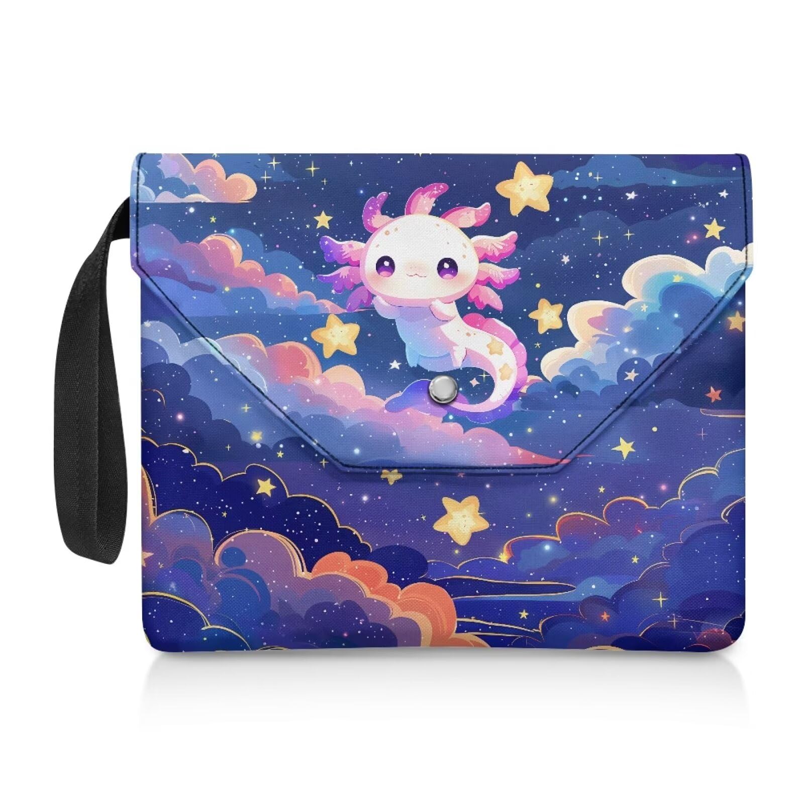 NETILGEN Book Sleeve Protector Book Pouch Paperback Purse for Book Lovers with Handle Strap Reusable Book Cover 11.8 x 9.4 Inch Boys Girls Bookish Gift, Axolotl Star Night
