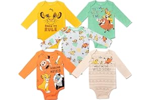 Disney Lion King Winnie The Pooh Nightmare Before Christmas Mickey Mouse Baby 5 Pack Bodysuits Newborn to Infant