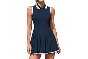 ATTRACO Women Tennis Dresses Ribbed Polo Golf Dress Half Zip Pleated Workout Dress with Built in Shorts and Bra