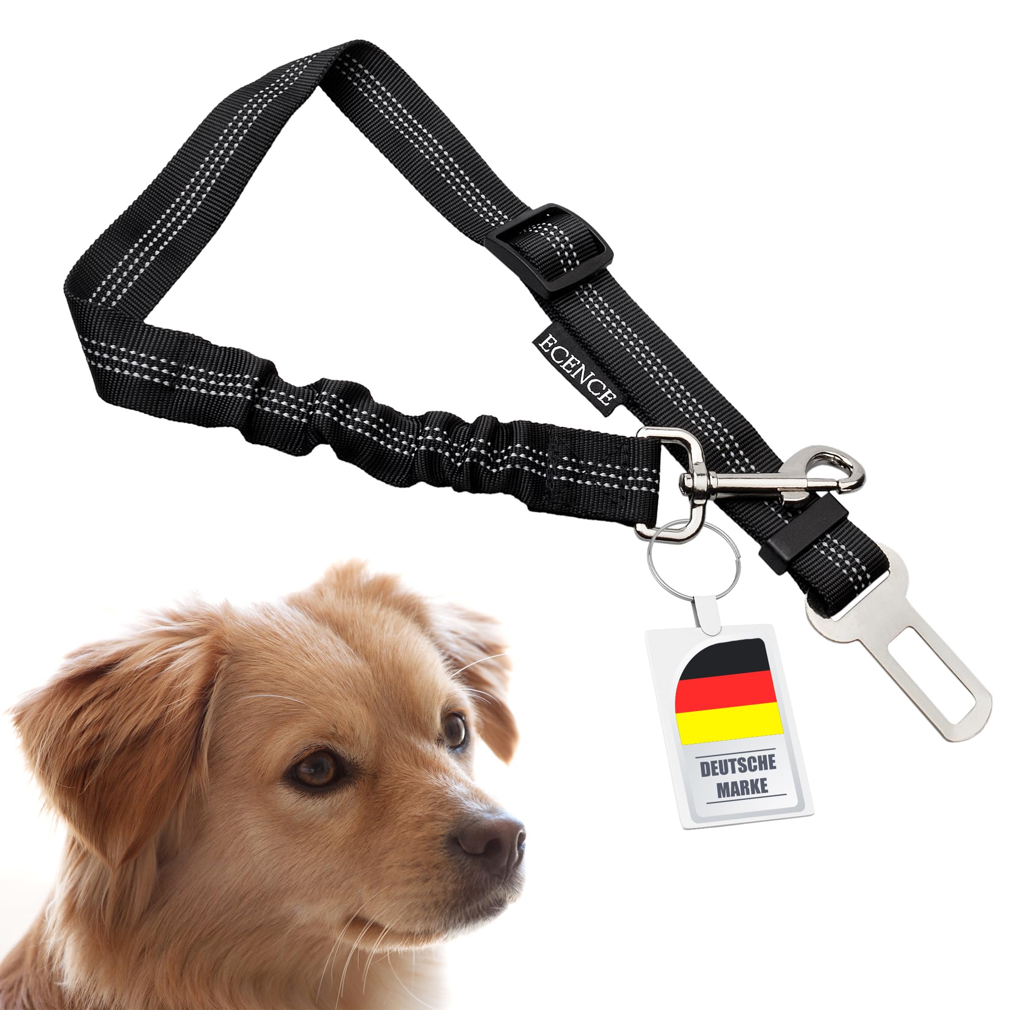ECENCE Dog Seat Belts for Cars - Dog safety belt for the car with elastic damping system - for small and medium-sized dogs