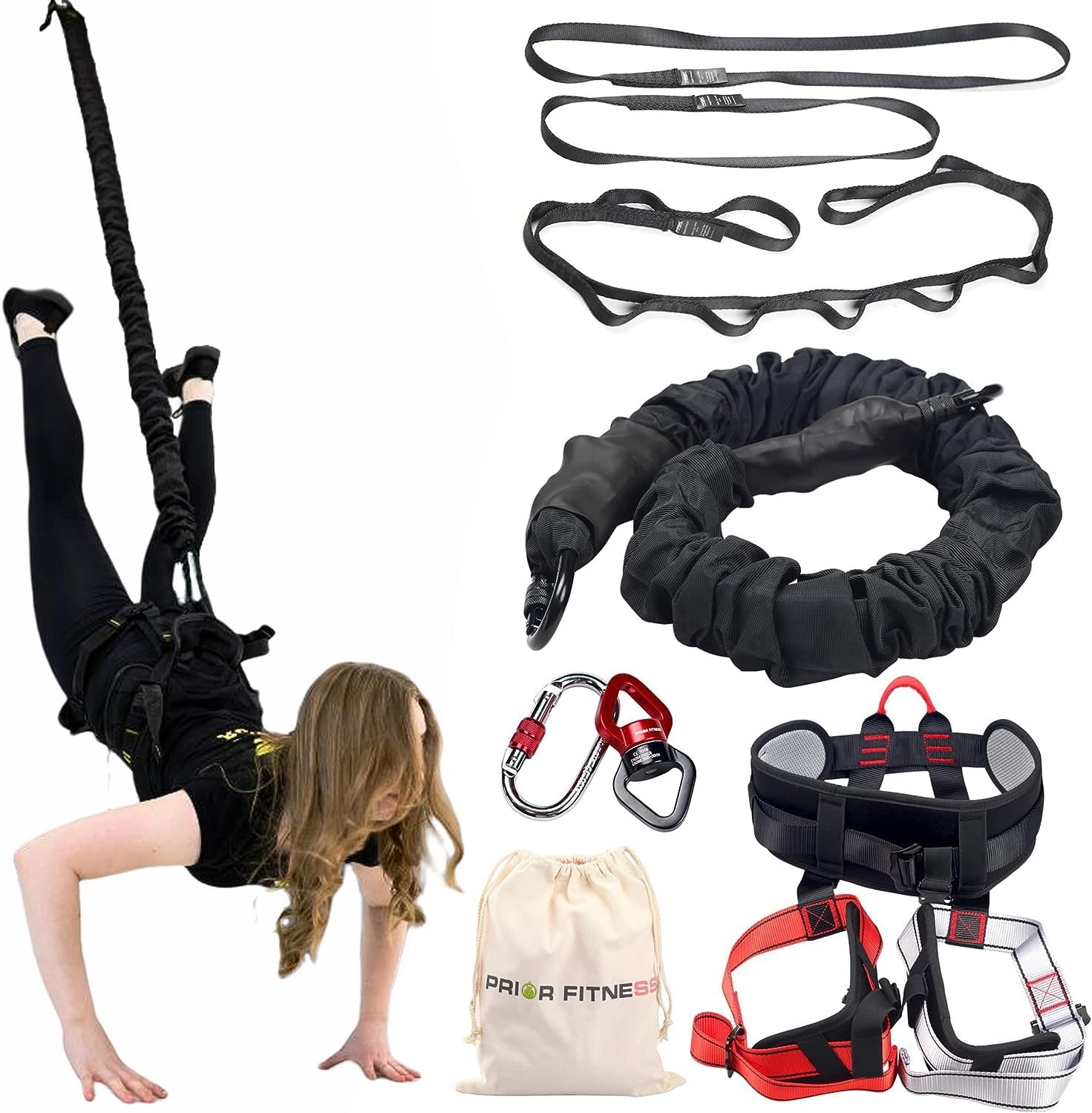 Photo 1 of PRIOR FITNESS Bungee Fitness Set, Professional 4D Flying Exercise Bungee Kit with Rigging Hardware Heavy Duty Bungee Dance Rope Sturdy Antigravity Bungee Workout Equipment for Home Gym Studio L