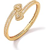 Lulu Mel Iced Heart Bracelet Baguette Bracelet Jewelry Bangle Bracelet for Women, Hip Hop Mens 14k Gold Silver Plated Cubic Zirconia Bangle Bracelet, Women Heart Cuff Bracelet With Jewelry Box