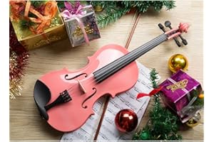 ARTALL 4/4 Handmade Student Acoustic Violin Beginner Pack with Bow, Hard Case, Chin Rest, Spare Strings, Rosin and Bridge, Glossy Pink
