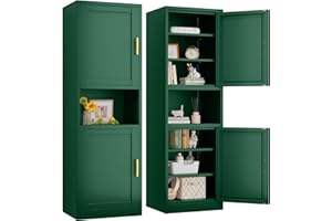 pozdeg Tall Bathroom Storage Cabinet, 67 "H Metal Kitchen Pantry Cabinet with 2 Doors and 4 Adjustable Shelves, Space Narrow Bathroom Organizer for Kitchen, Living Room, Home Office