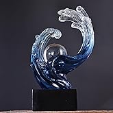 XYQXYQ Modern Abstract Decorative Wave Statue, Gold Abstract Art Home Decor,Crystal Ball Art Wave Resin Sculpture, Office Desk Stand, Dining Table Center Decorative Aesthetics (Blue)