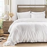 QUIETSEA King Size Bed in a Bag 7 Pieces King Size Comforter Set, Ruffle Shabby Chic Bedding Comforter Set White Bed Set with Comforter, Pillowcases, Flat Sheet, Fitted Sheet and Pillow Shams