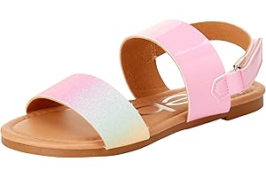 bebe Girls Sandals - Big girl and Toddler Girl Sandals with Durable Leather and Glitter Straps, Summer Dress Shoes for Girls