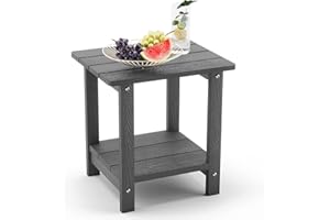 LUE BONA Adirondack Outdoor Side Table, 2-Tier Dark Grey HDPS Patio End Table Weather Resistant, Morden Side Table for Patio,